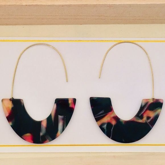 2/$25 Navy Multi Acetate Semi-Circle  Earrings - Picture 6 of 8